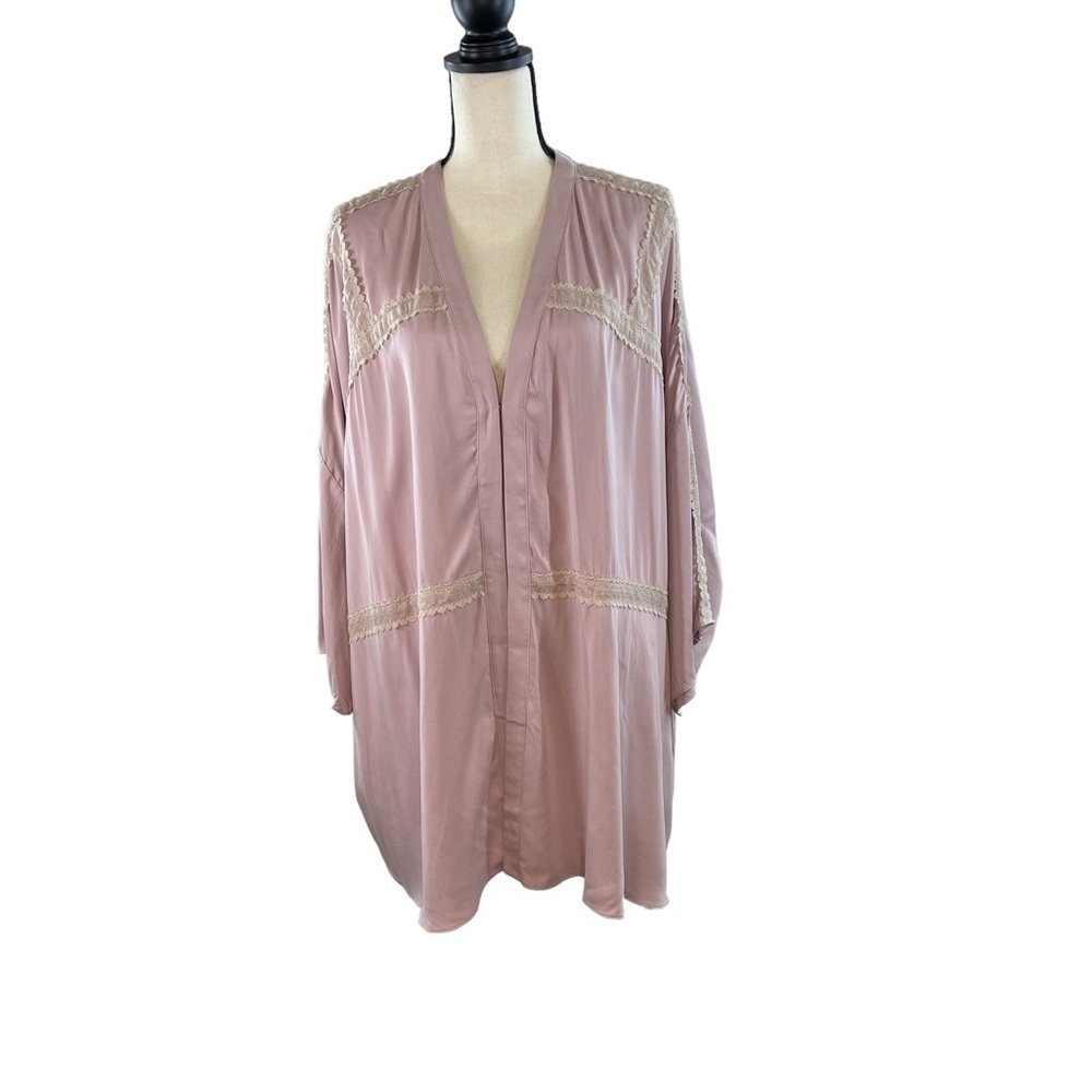 LOGO Lori Goldstein Jacket Women Medium Pink Lavish Tunic Lace shawl modal 3X